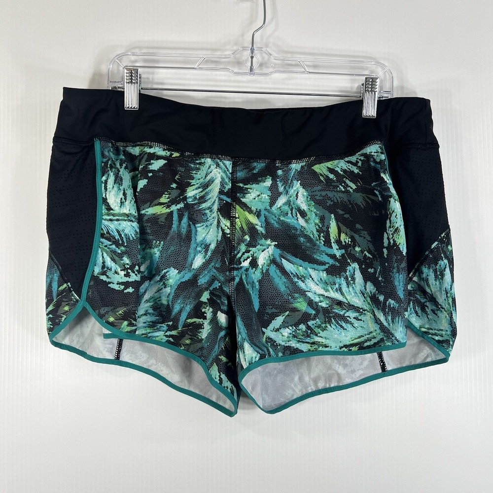 Athleta Shorts Womens Size XL Track This Run Shorts Napali Teal Palm Leaf Print‎